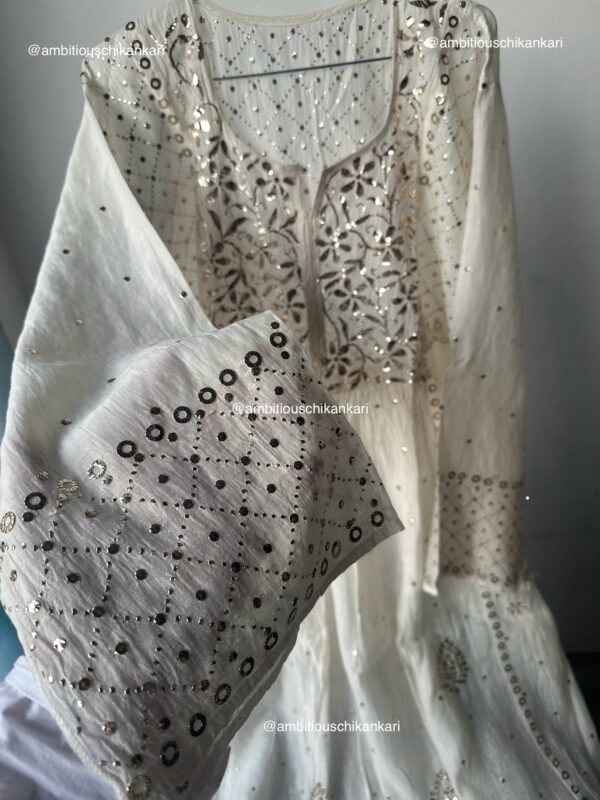 Mul Chanderi A Line Kurta And Dupatta Set With Intricate Mukaish Work