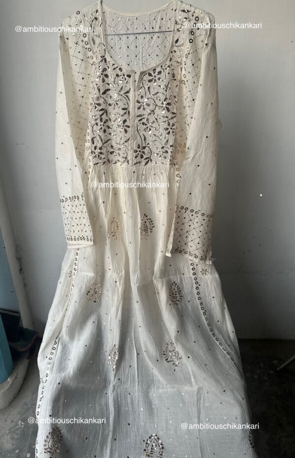 Mul Chanderi A Line Kurta And Dupatta Set With Intricate Mukaish Work - Image 4