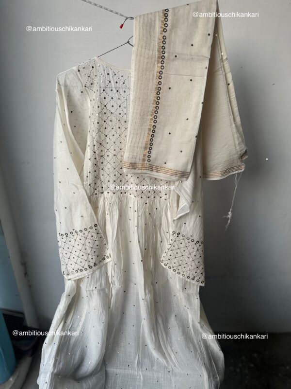 Mul Chanderi A Line Kurta And Dupatta Set With Intricate Mukaish Work - Image 3