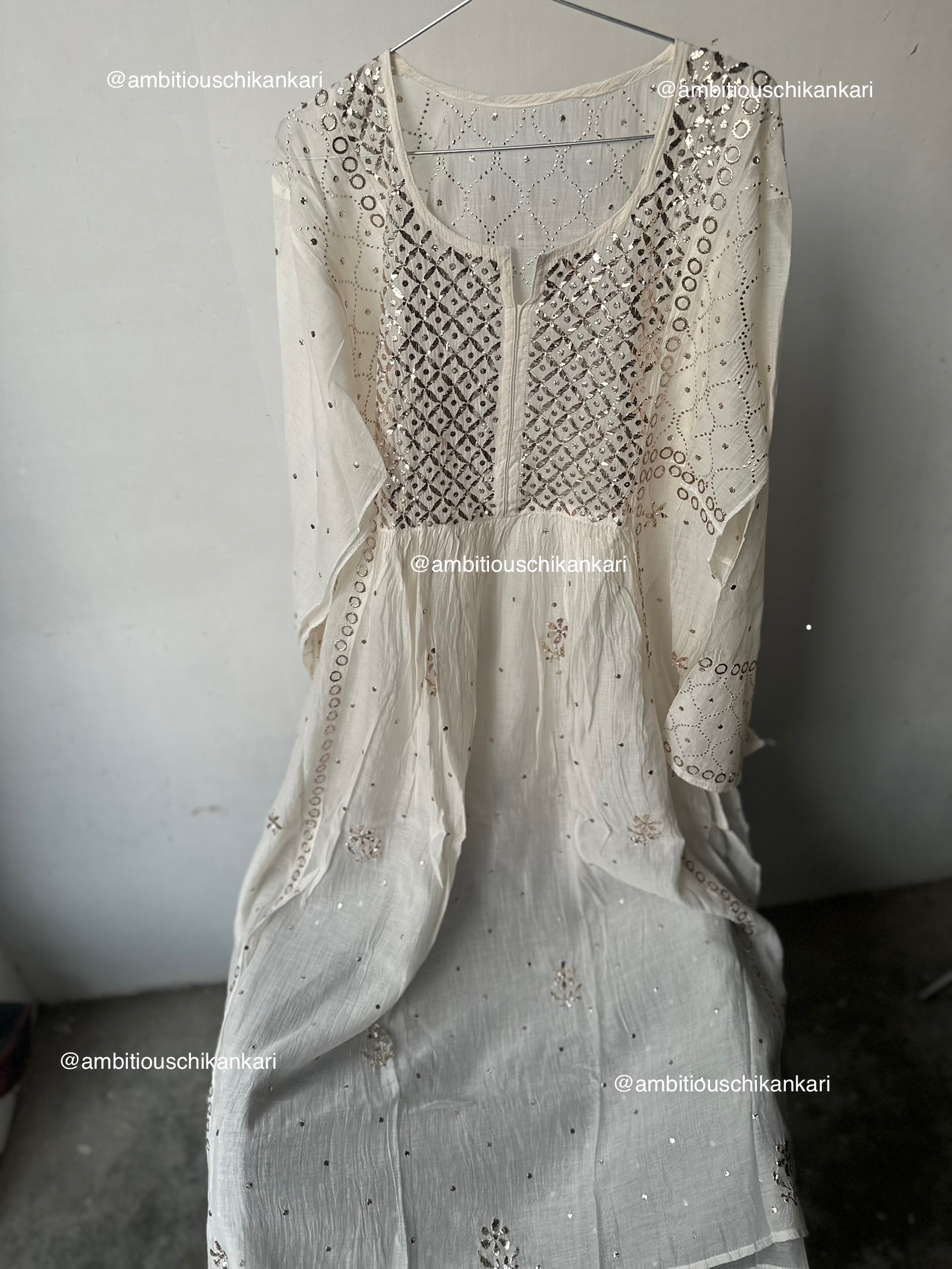 Mul Chanderi A Line Kurta And Dupatta Set With Fine Lucknowi Chikankari And Mukaish work