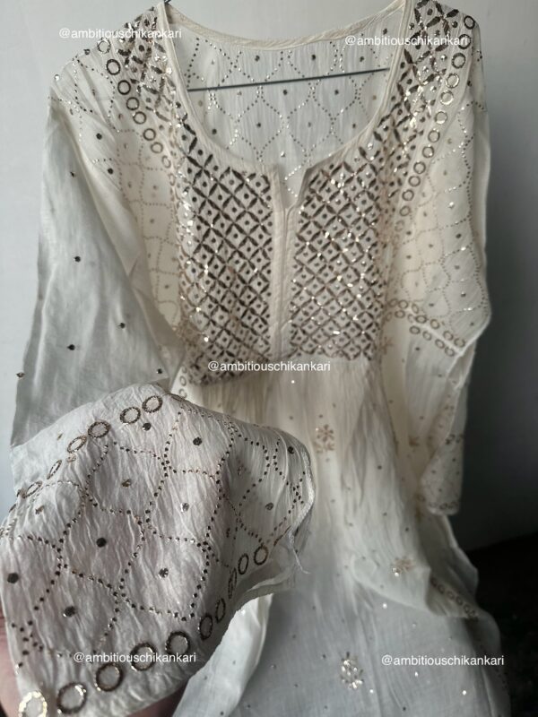 Mul Chanderi A Line Kurta And Dupatta Set With Fine Lucknowi Chikankari And Mukaish work - Image 4