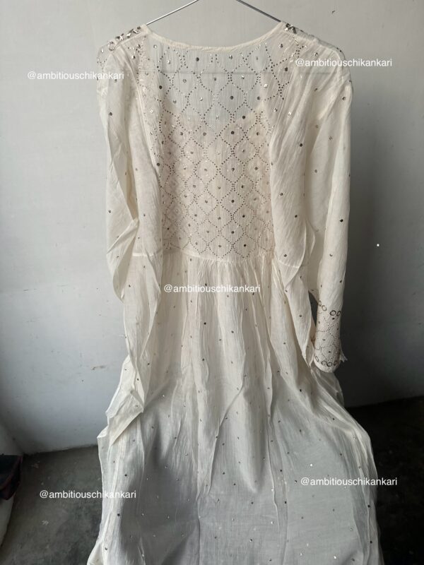 Mul Chanderi A Line Kurta And Dupatta Set With Fine Lucknowi Chikankari And Mukaish work - Image 3
