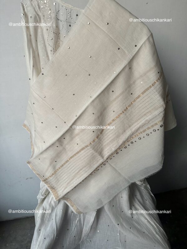 Mul Chanderi A Line Kurta And Dupatta Set With Fine Lucknowi Chikankari And Mukaish work - Image 2