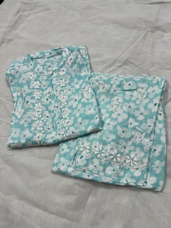 Printed Mul Cotton Co Ord Set With Fine Lucknowi Chikankari - Image 9