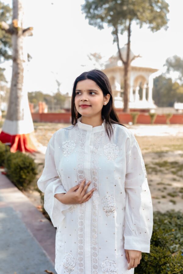 Chanderi Co Ord Set With Dazzling Mukaish And Pearls