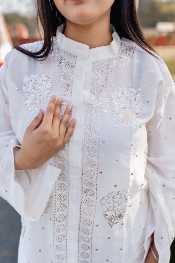 Chanderi Co Ord Set With Dazzling Mukaish And Pearls - Image 6