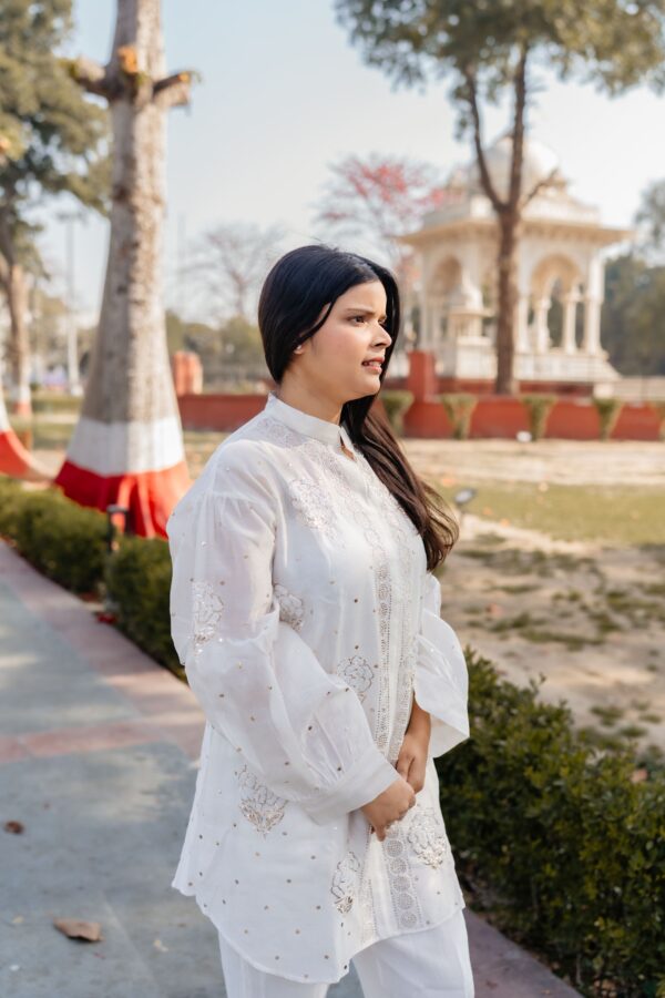 Chanderi Co Ord Set With Dazzling Mukaish And Pearls - Image 4