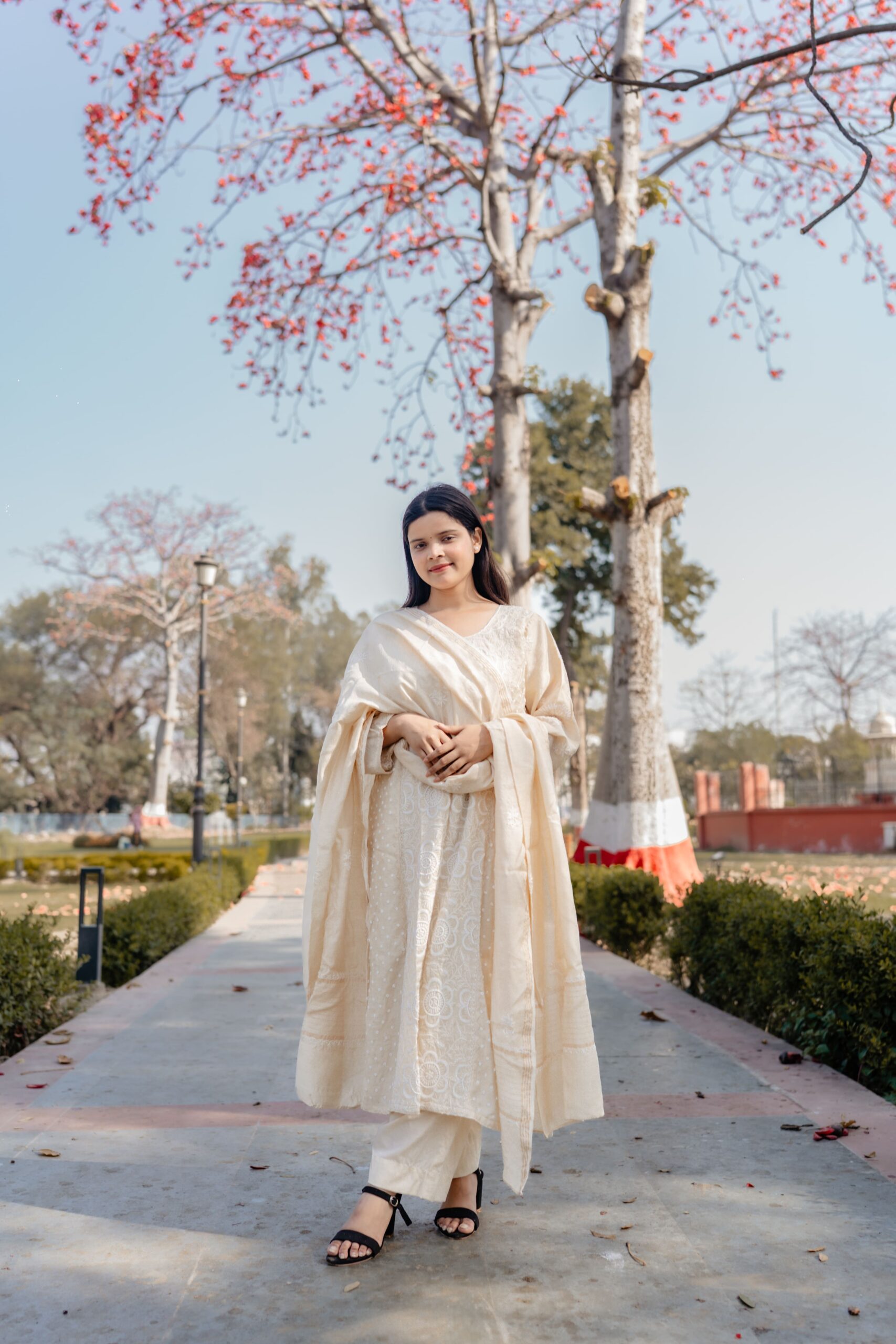 Pure Munga Silk Kurta And Dupatta Set With Fine Lucknowi Chikankari And Cutdana Embellishment