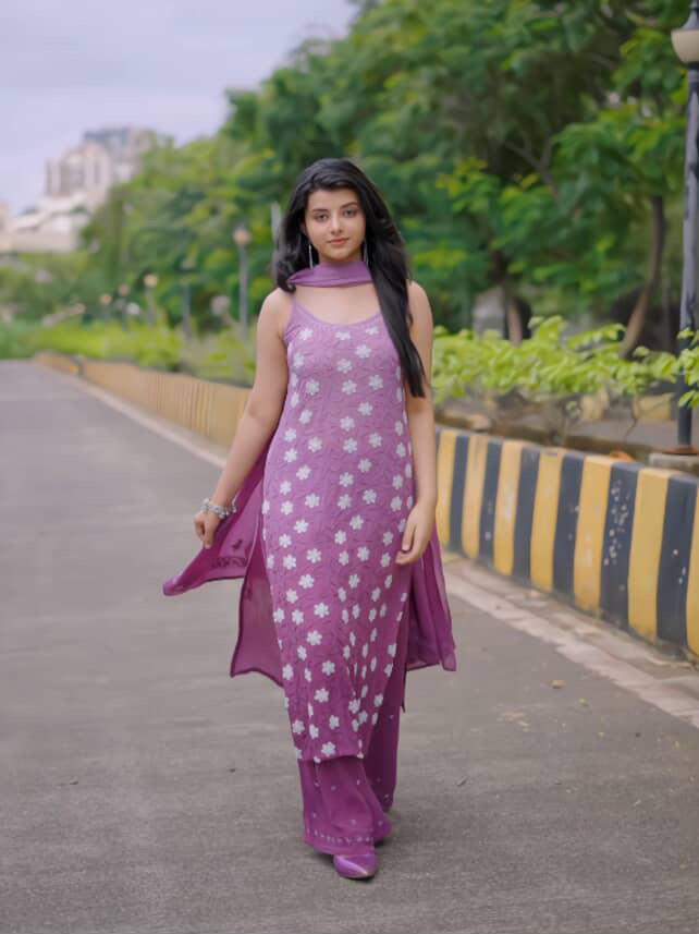 Viscose Georgette Noodle Strap 3 Piece Chikankari Plazzo Set With Fine Lucknowi Chikankari Pearl And Beads Work - Image 2