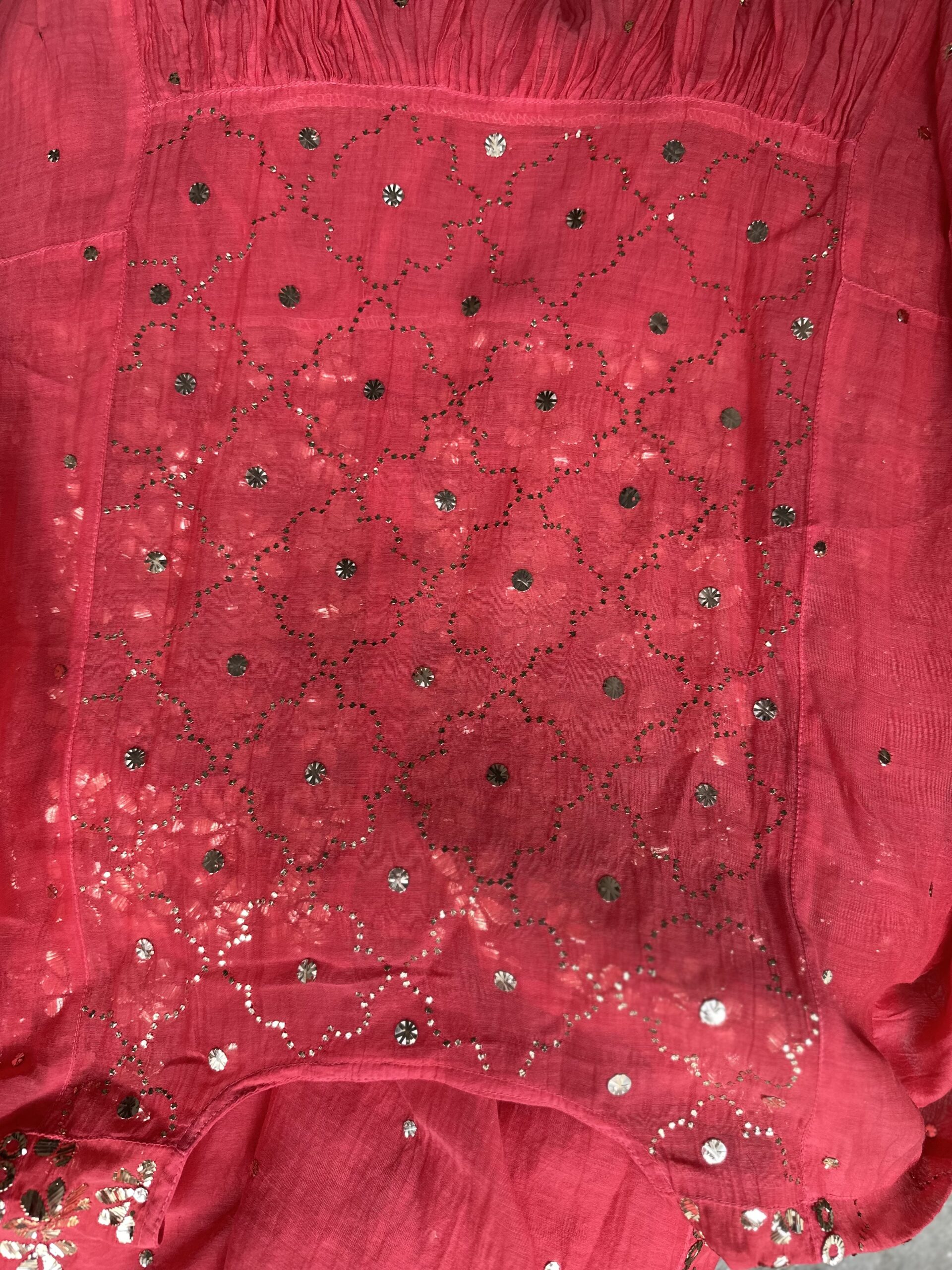 Watermelon Red Mul Chanderi A LINE KURTA AND DUPATTA SET WITH MUKAISH WORK - Image 4