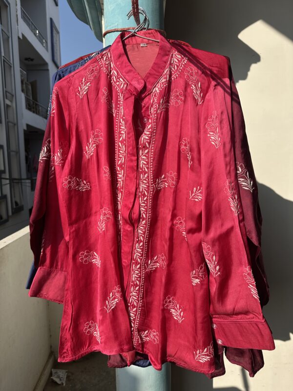 MODAL SATIN SHIRT With Fine Lucknowi Chikankari