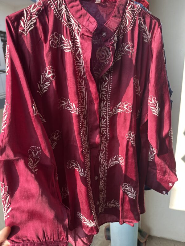 MODAL SATIN SHIRT With Fine Lucknowi Chikankari - Image 5