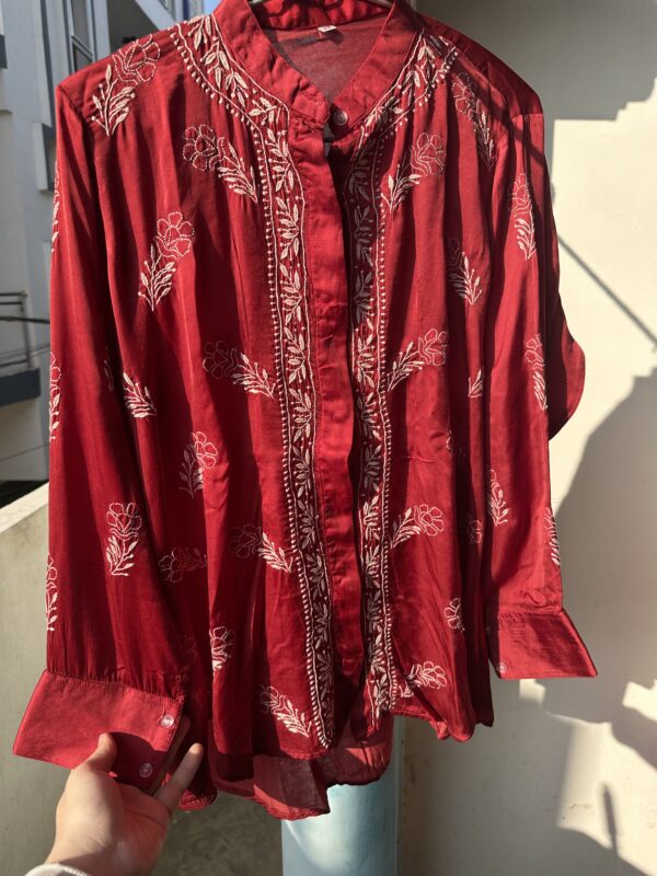 MODAL SATIN SHIRT With Fine Lucknowi Chikankari - Image 3