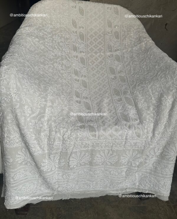 Viscose  Unstitched Kurta and Dupatta With Intricate Fine Lucknowi Chikankari And Moti And Cutdana Embellishment - Image 4