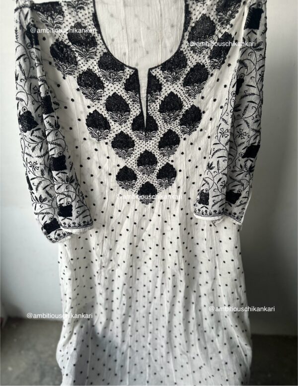 MONOCROME Mul Chanderi Front and Back Anarkali  and dupatta set with all over beads work