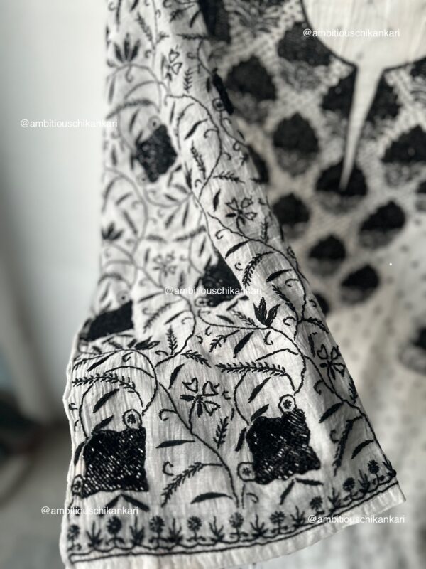 MONOCROME Mul Chanderi Front and Back Anarkali  and dupatta set with all over beads work - Image 3