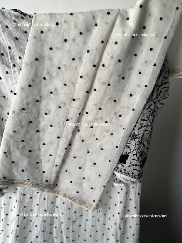 MONOCROME Mul Chanderi Front and Back Anarkali  and dupatta set with all over beads work - Image 6