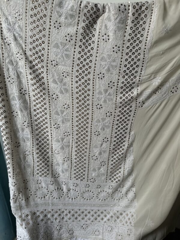 Pure Georgette Unstitched Kurta  and dupatta set With Fine Lucknowi Chikankari  And Mukaish Pearls work - Image 2