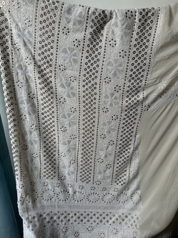 Pure Georgette Unstitched Kurta  and dupatta set With Fine Lucknowi Chikankari  And Mukaish Pearls work - Image 3