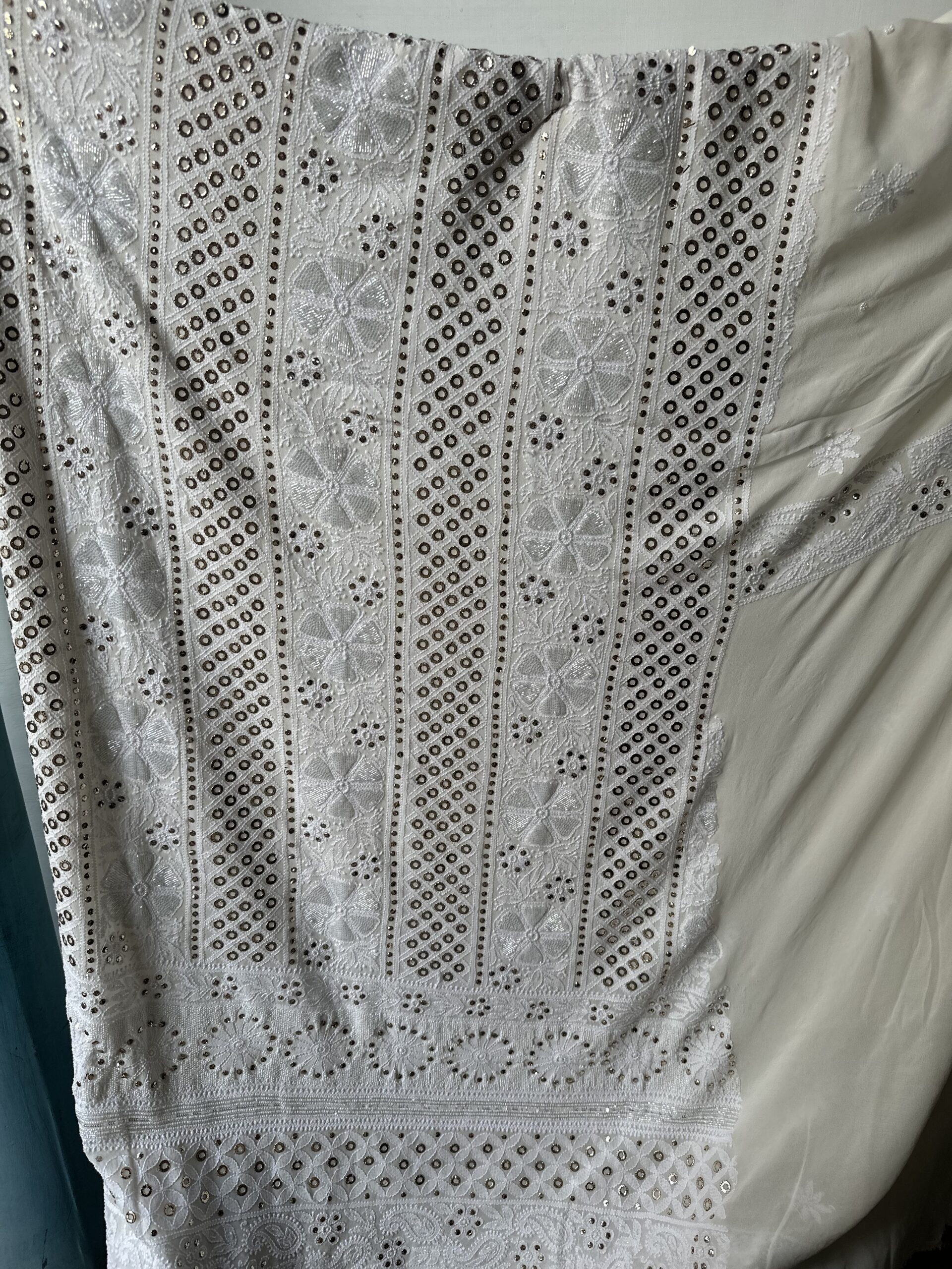 Pure Georgette Unstitched Kurta  and dupatta set With Fine Lucknowi Chikankari  And Mukaish Pearls work