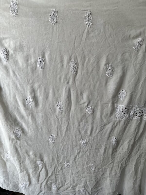 Pure Georgette Unstitched Kurta  and dupatta set With Fine Lucknowi Chikankari  Jaali And Mukaish work - Image 4