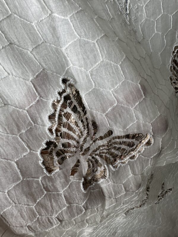 Bela Butterfly Mul Chanderi Unstitched Kurta and dupatta With Fine Lucknowi Chikankari Mukaish and Pearls work - Image 4