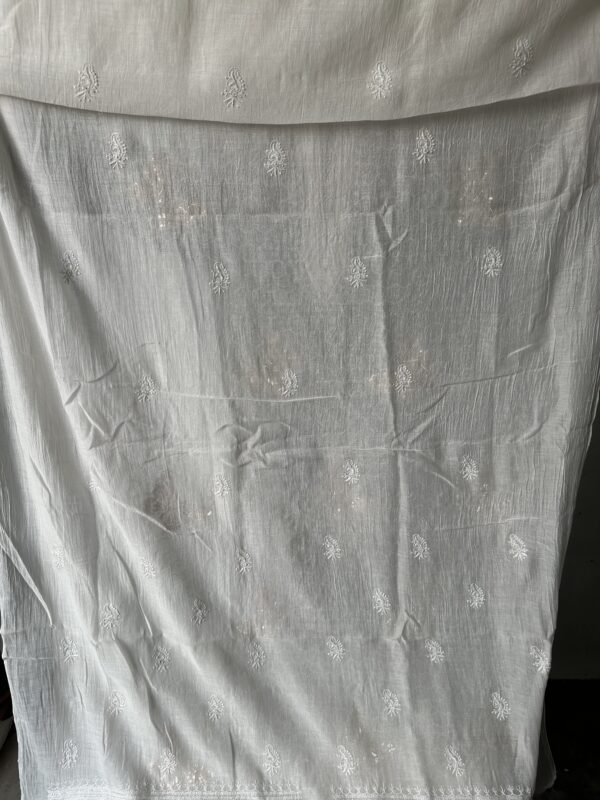 Bela Butterfly Mul Chanderi Unstitched Kurta and dupatta With Fine Lucknowi Chikankari Mukaish and Pearls work - Image 6