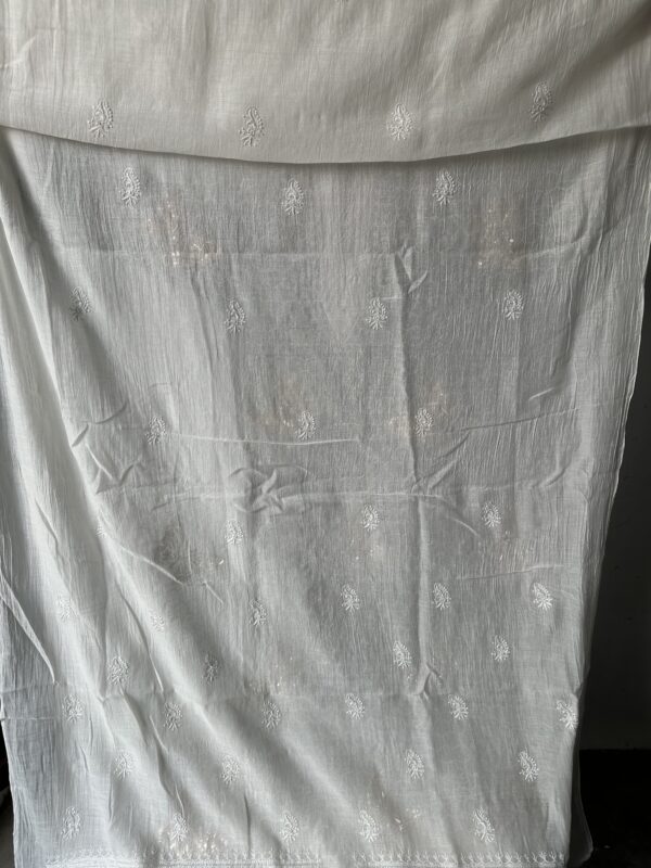Bela Butterfly Mul Chanderi Unstitched Kurta and dupatta With Fine Lucknowi Chikankari Mukaish and Pearls work - Image 7