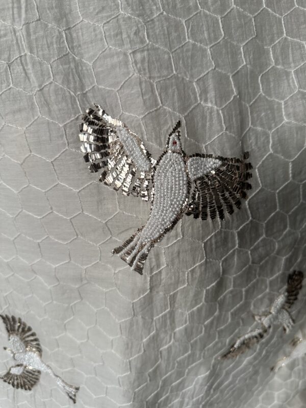 Bela Bird Mul Chanderi Unstitched Kurta and dupatta With Fine Lucknowi Chikankari Mukaish and Pearls  work - Image 6