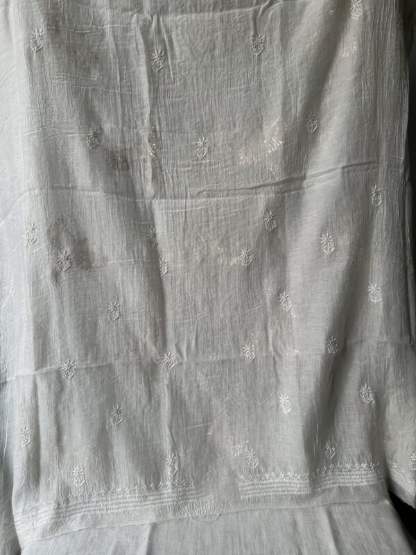 Bela Bird Mul Chanderi Unstitched Kurta and dupatta With Fine Lucknowi Chikankari Mukaish and Pearls  work - Image 7