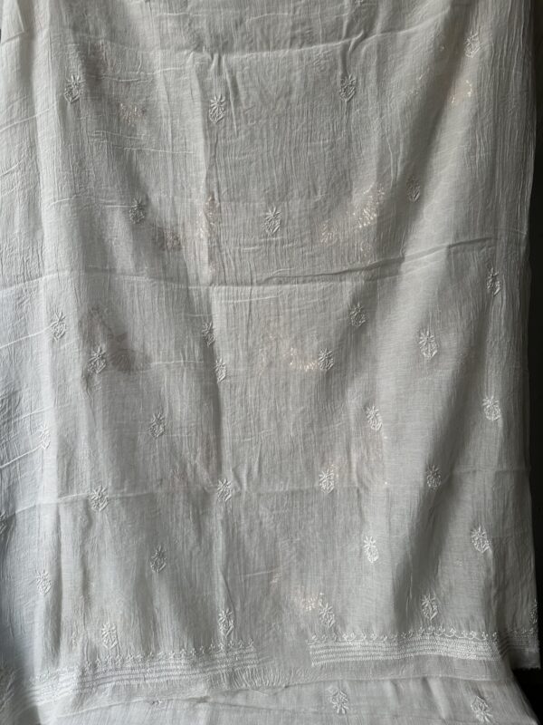 Bela Bird Mul Chanderi Unstitched Kurta and dupatta With Fine Lucknowi Chikankari Mukaish and Pearls  work - Image 8