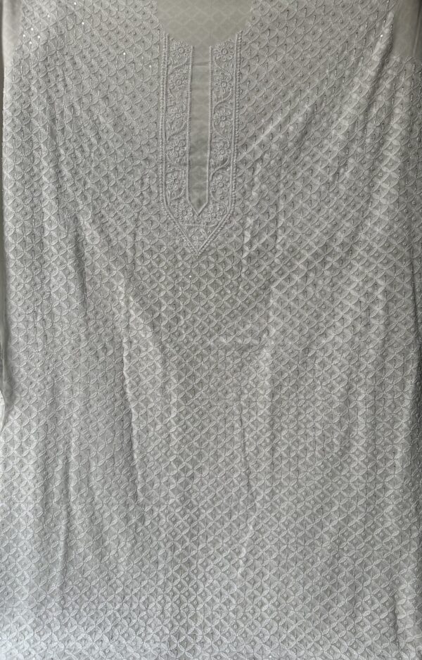 Men’s Pure Georgette Unstitched Kurta With Fine Lucknowi Chikankari Beads and Pearls work