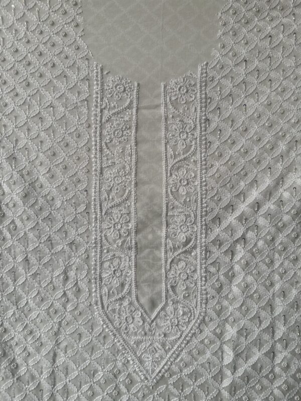 Men’s Pure Georgette Unstitched Kurta With Fine Lucknowi Chikankari Beads and Pearls work - Image 4