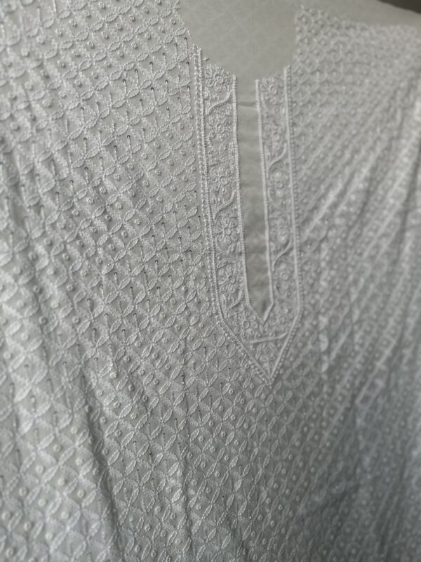 Men’s Pure Georgette Unstitched Kurta With Fine Lucknowi Chikankari Beads and Pearls work - Image 5