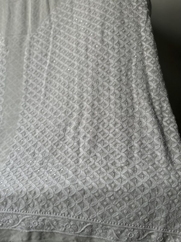 Men’s Pure Georgette Unstitched Kurta With Fine Lucknowi Chikankari Beads and Pearls work - Image 7