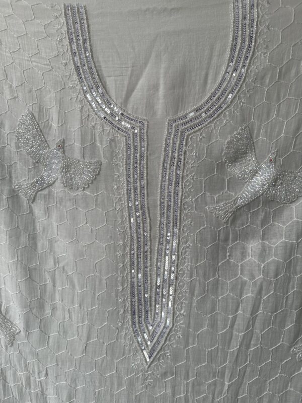 Ziya Bird Mul Chanderi Unstitched Kurta and dupatta With Fine Lucknowi Chikankari Beads and Pearls work - Image 4