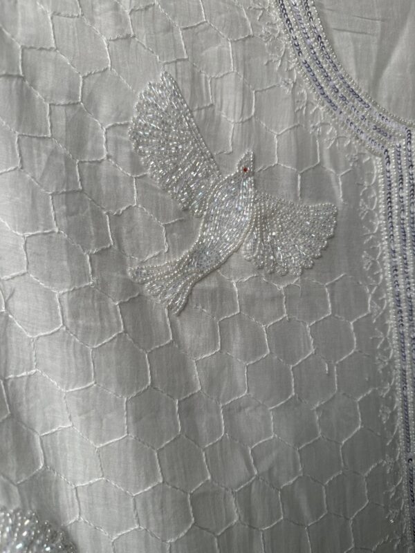Ziya Bird Mul Chanderi Unstitched Kurta and dupatta With Fine Lucknowi Chikankari Beads and Pearls work - Image 5