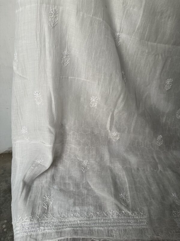 Ziya Bird Mul Chanderi Unstitched Kurta and dupatta With Fine Lucknowi Chikankari Beads and Pearls work - Image 7
