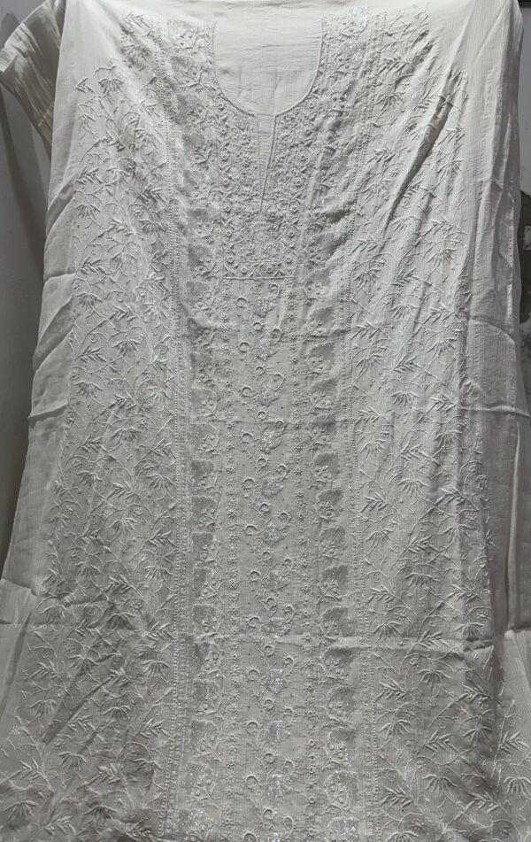 Maheshwari Unstitched Kurta and dupatta With Fine Lucknowi Chikankari Beads and Pearls work - Image 3