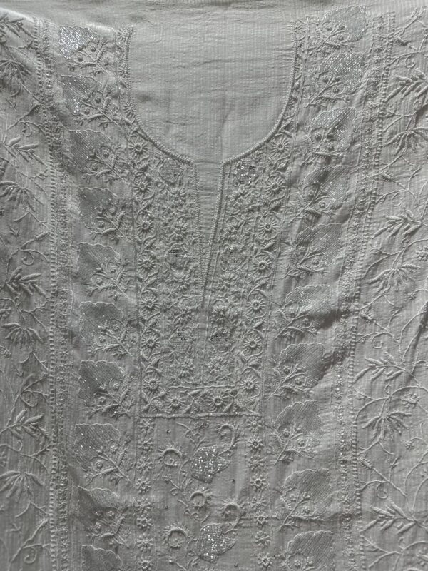 Maheshwari Unstitched Kurta and dupatta With Fine Lucknowi Chikankari Beads and Pearls work - Image 4