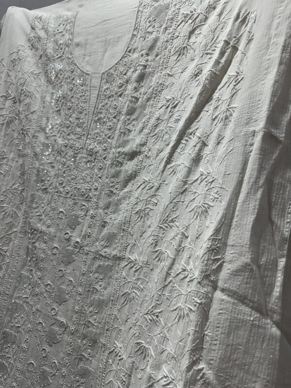 Maheshwari Unstitched Kurta and dupatta With Fine Lucknowi Chikankari Beads and Pearls work - Image 5