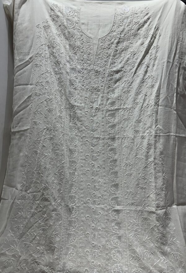 Maheshwari Unstitched Kurta and dupatta With Fine Lucknowi Chikankari Beads and Pearls work - Image 6
