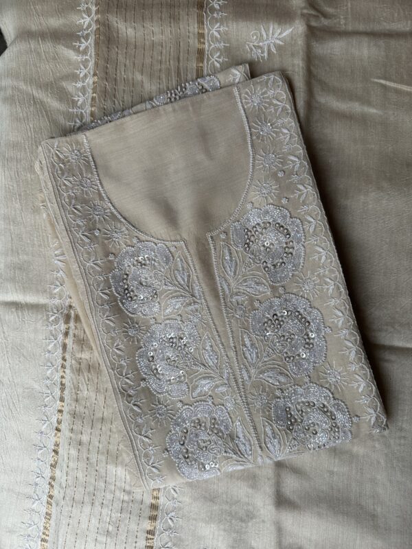 Zuri NATURAL MOONGA SILK KURTA AND DUPATTA With  Fine Lucknowi Chikankari and Beads work
