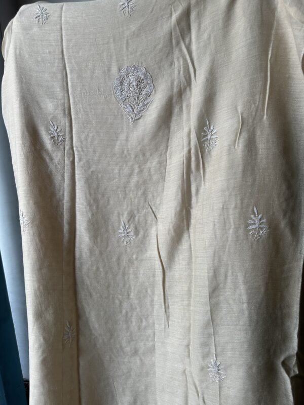 Zuri NATURAL MOONGA SILK KURTA AND DUPATTA With  Fine Lucknowi Chikankari and Beads work - Image 8