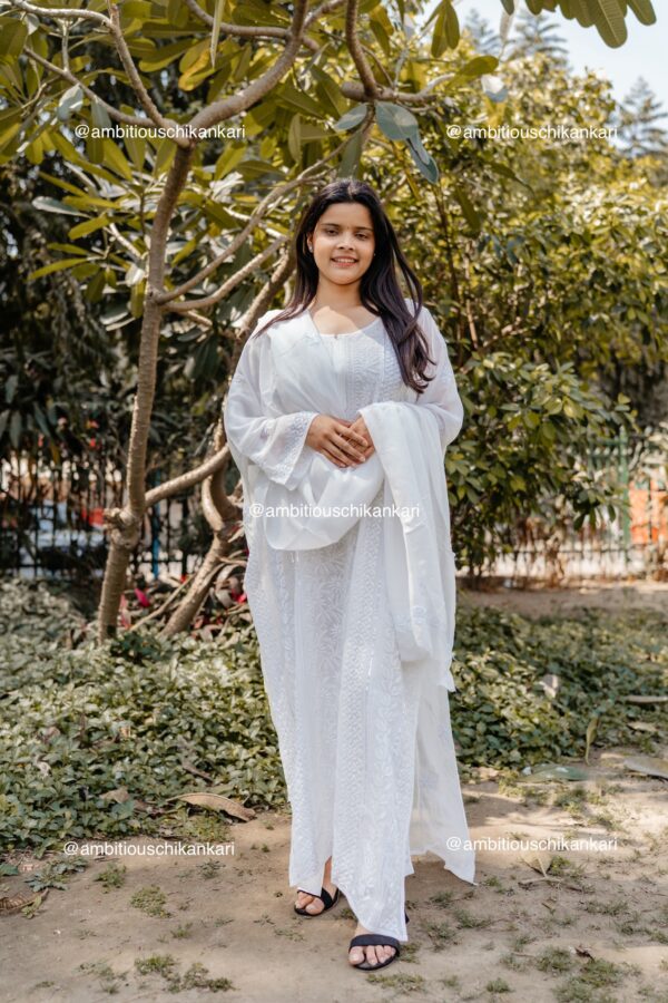 Arha Viscose 3 Piece Chikankari Pant Set With Intricate Fine Lucknowi Chikankari And Moti And Cutdana Embellishment
