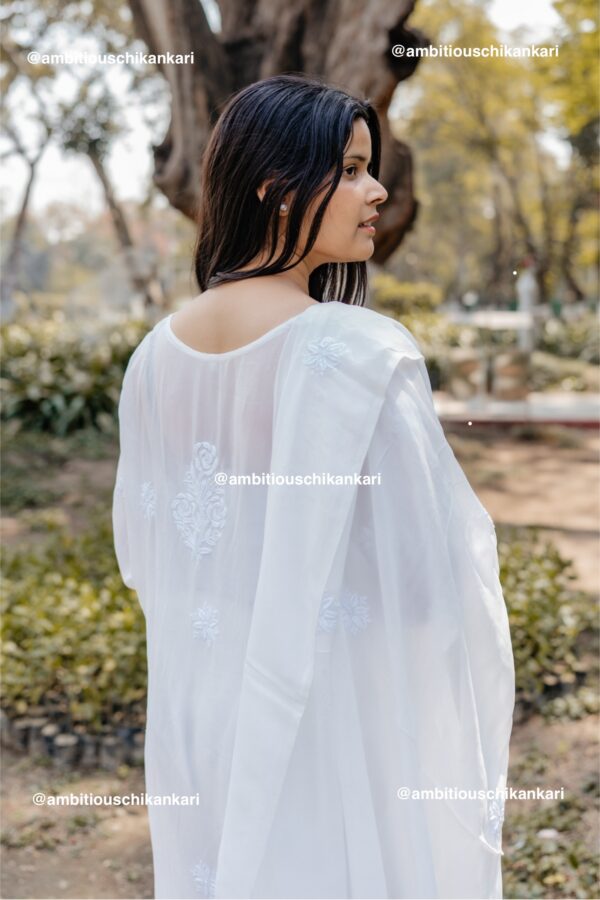 Arha Viscose 3 Piece Chikankari Pant Set With Intricate Fine Lucknowi Chikankari And Moti And Cutdana Embellishment - Image 3