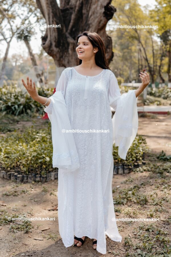 Arha Viscose 3 Piece Chikankari Pant Set With Intricate Fine Lucknowi Chikankari And Moti And Cutdana Embellishment - Image 2