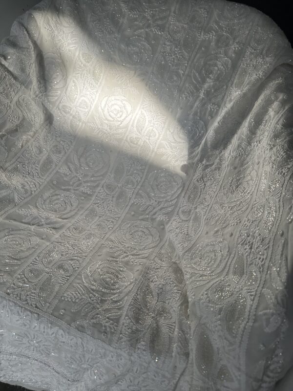 Viscose  Unstitched Kurta and Dupatta With Intricate Fine Lucknowi Chikankari And Moti And Cutdana Embellishment - Image 4