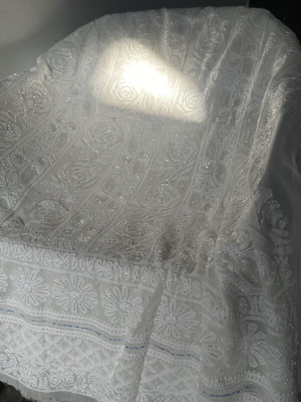 Viscose  Unstitched Kurta and Dupatta With Intricate Fine Lucknowi Chikankari And Moti And Cutdana Embellishment - Image 3