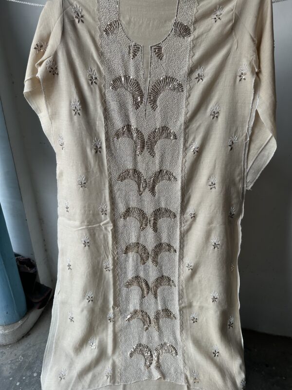 Mehek NATURAL MOONGA SILK KURTA AND DUPATTA With Mukaish ,Pearls and Beads work